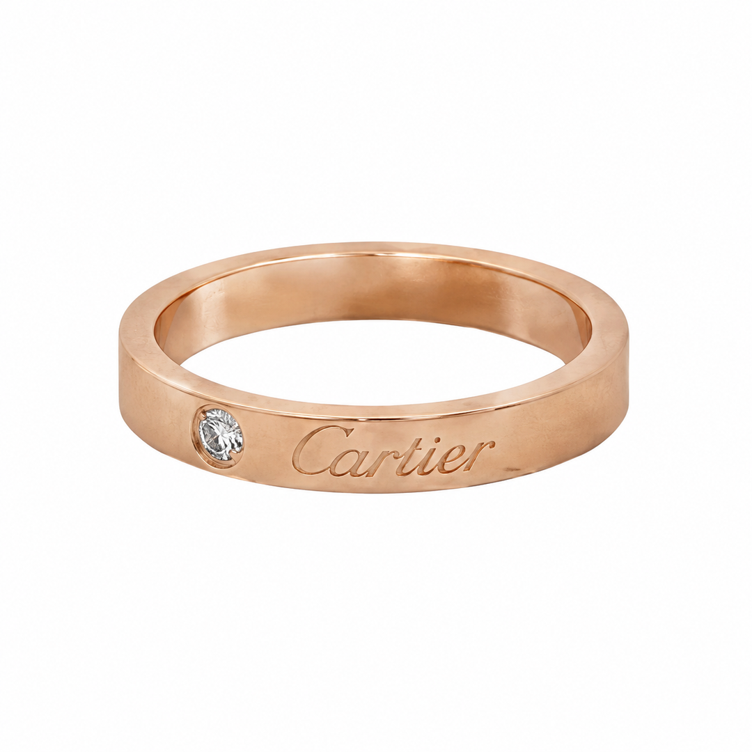 Pre-Owned Cartier Single Diamond 18K Rose Gold Band Ring