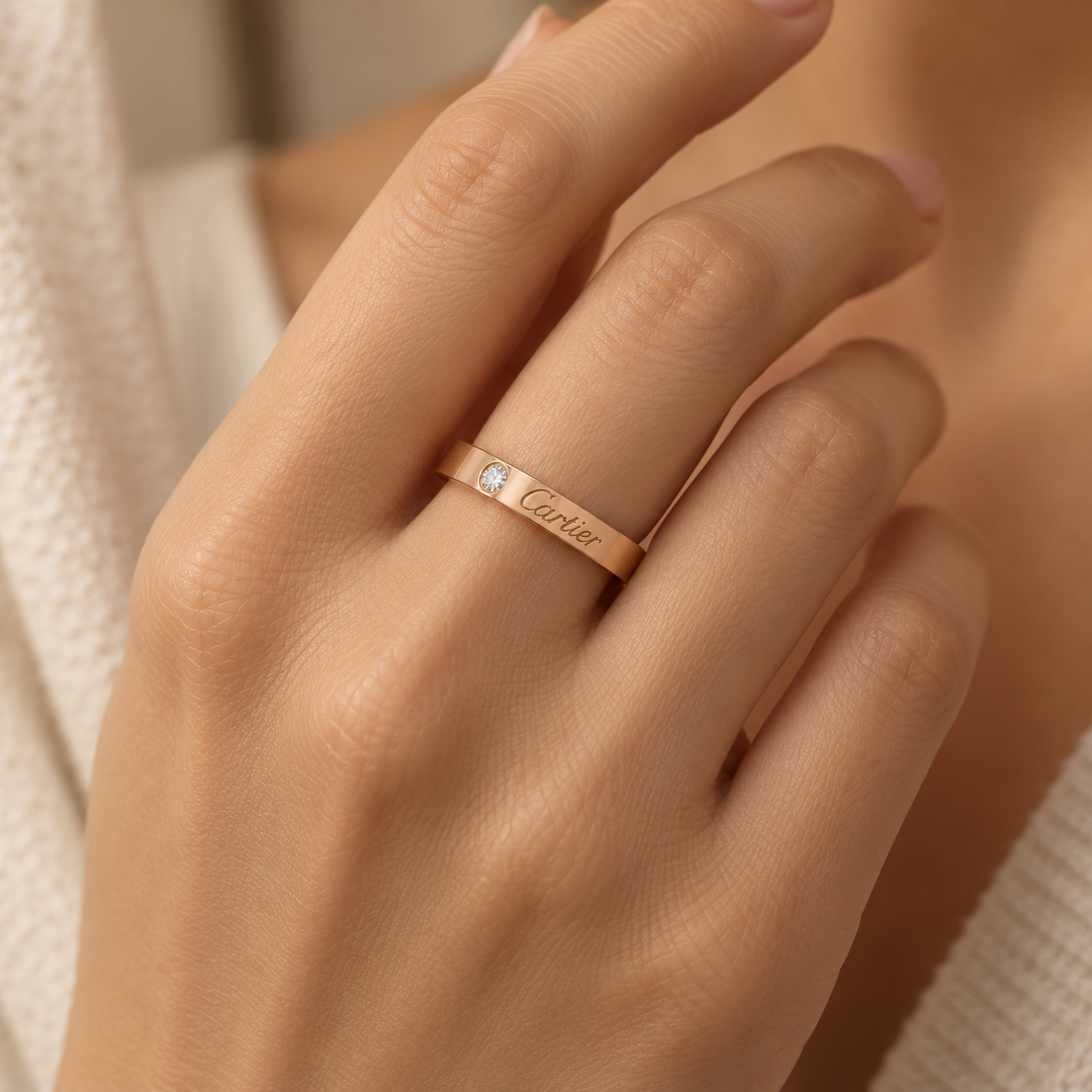 Pre-Owned Cartier Single Diamond 18K Rose Gold Band Ring
