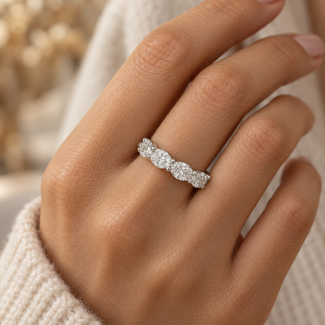 2.22 CTW Horizontal Oval Diamond 14K White Gold Band – 4mm