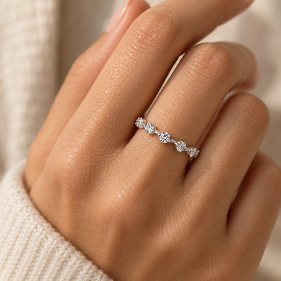 18K White Gold Spaced Diamond Band Ring – 0.50 CTW