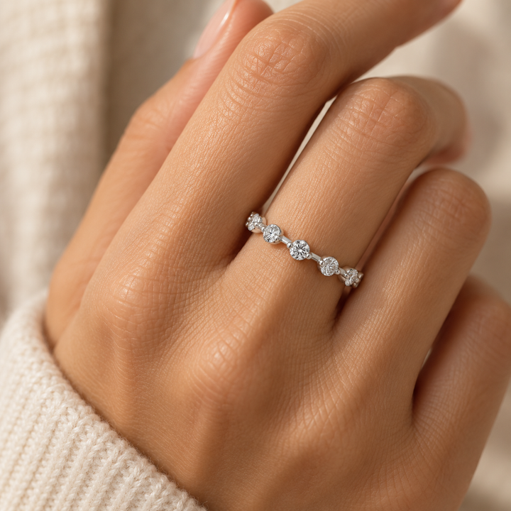 18K White Gold Spaced Diamond Band Ring – 0.50 CTW