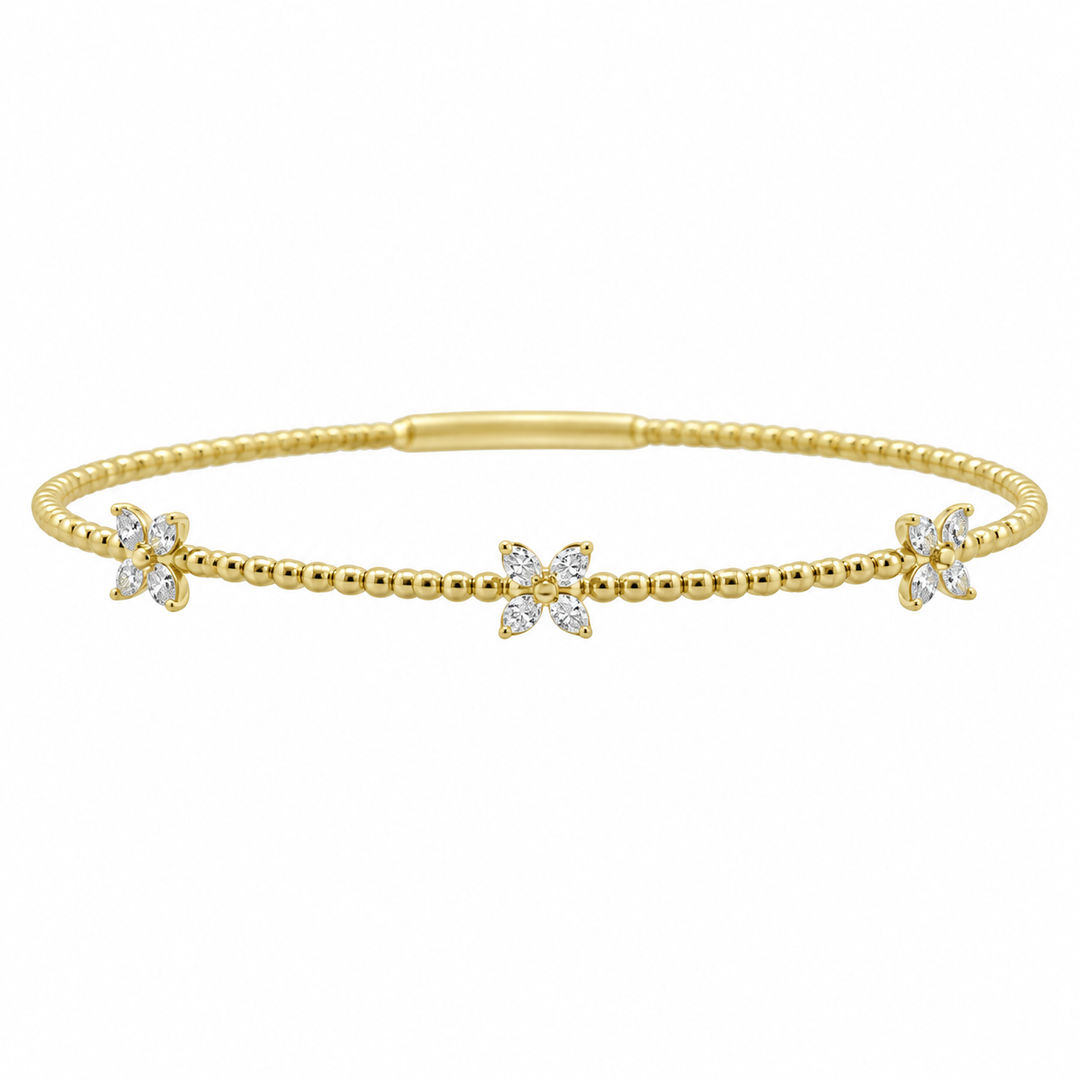 0.36 CTW Diamond Flower Flexible Bangle in 14K Yellow Gold
