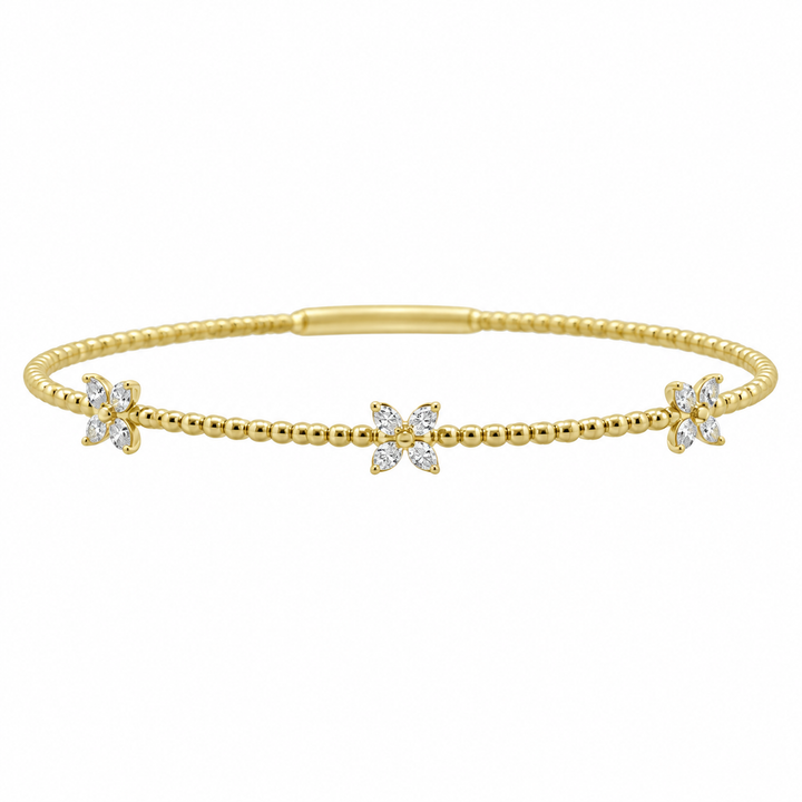 0.36 CTW Diamond Flower Flexible Bangle in 14K Yellow Gold