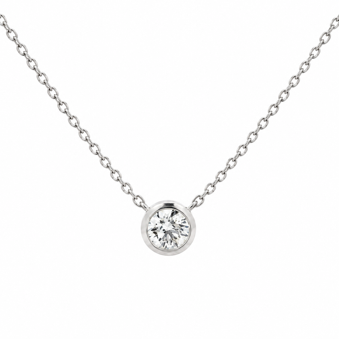 0.39 CT Diamond 18K White Gold Bezel-Set Pendant Necklace