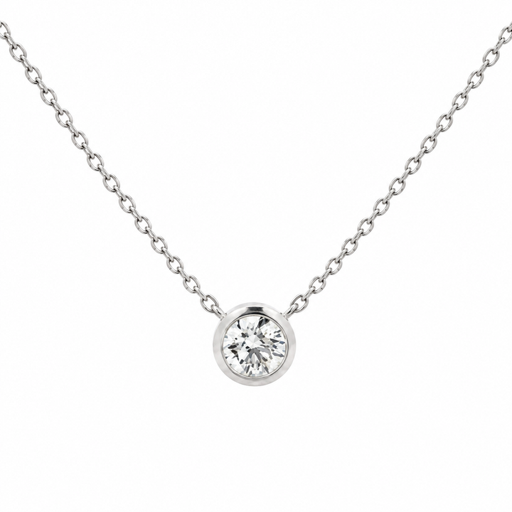 0.39 CT Diamond 18K White Gold Bezel-Set Pendant Necklace
