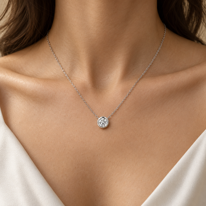 0.39 CT Diamond 18K White Gold Bezel-Set Pendant Necklace