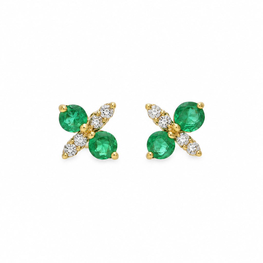 0.55 CTW Emerald & 0.10 CTW Diamond 14K Yellow Gold Stud Earrings