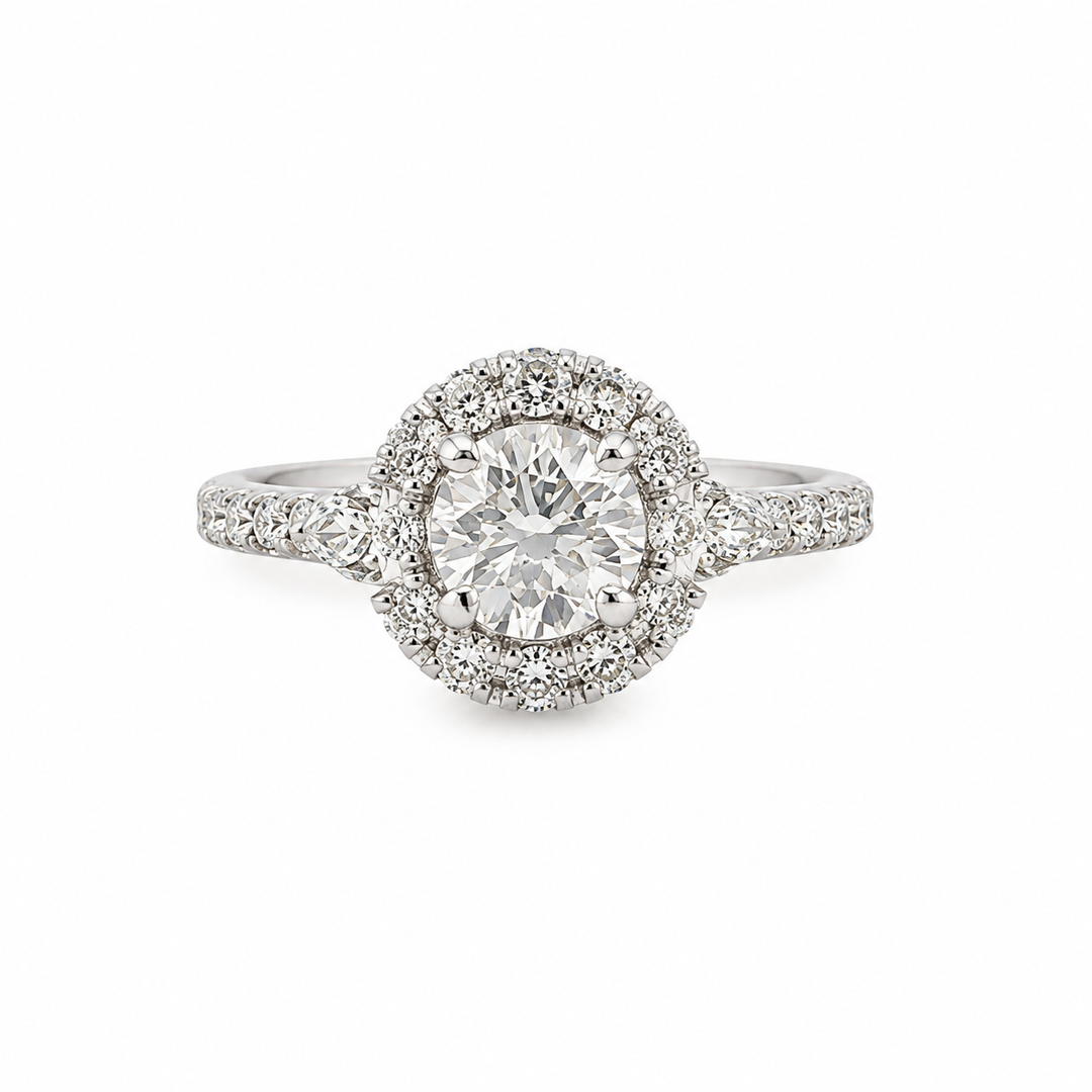 0.91 CT Center Diamond Engagement Ring with 0.90 CTW in Halo Setting