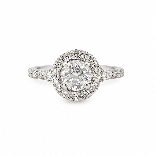 0.91 CT Center Diamond Engagement Ring with 0.90 CTW in Halo Setting