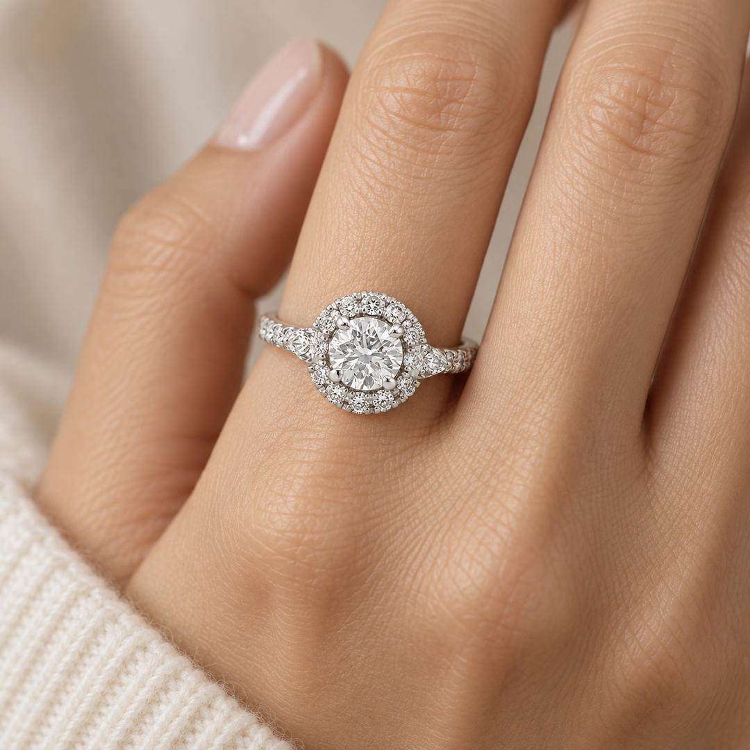 0.91 CT Center Diamond Engagement Ring with 0.90 CTW in Halo Setting