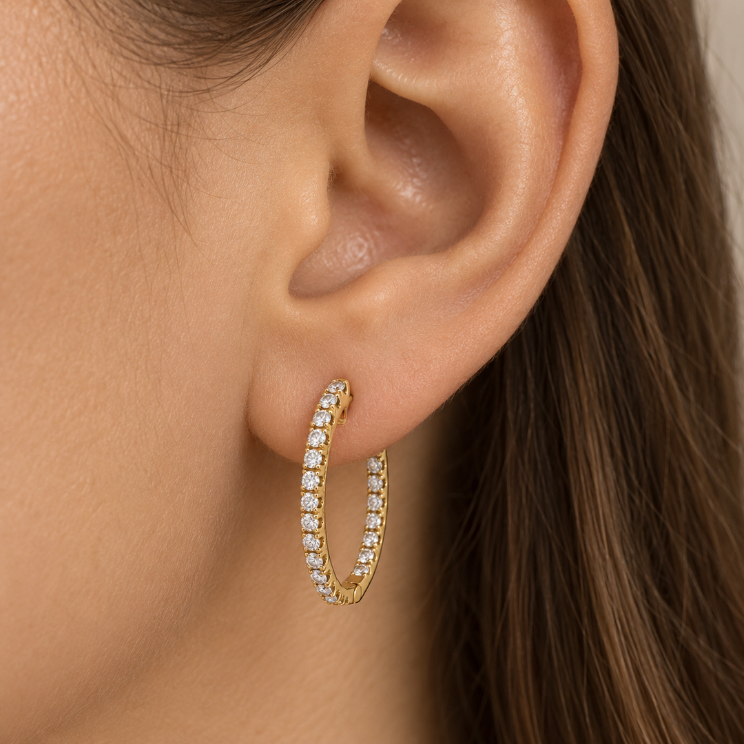 0.75 CTW Diamond 14K Yellow Gold Inside-Out Oval Hoop Earrings