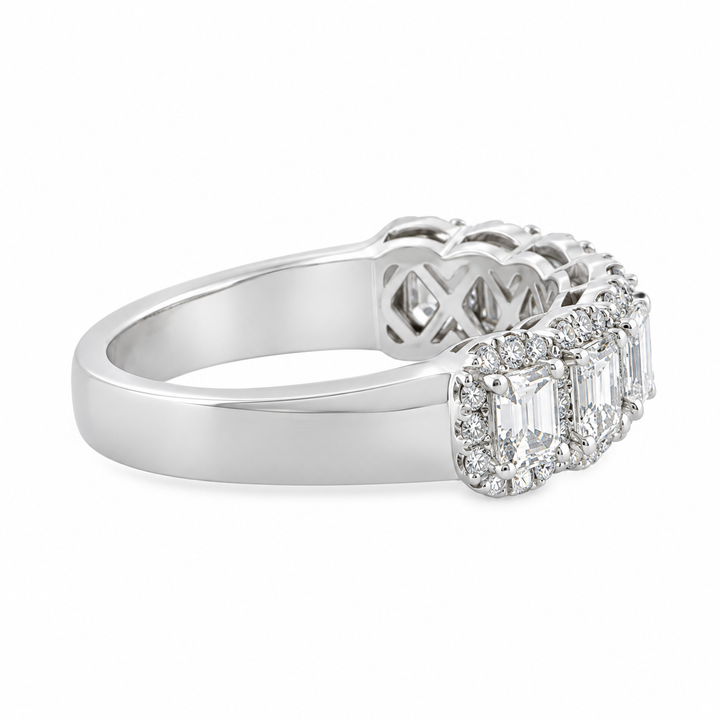 1.77 CTW Emerald Cut and Round Diamond Eternity Ring in 14K White Gold