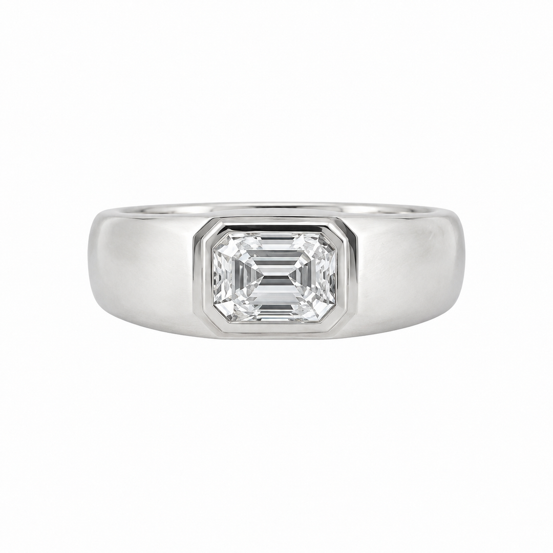 1.05 CT Internally Flawless E Color Emerald-Cut Diamond Ring in Platinum, 7.5mm Band