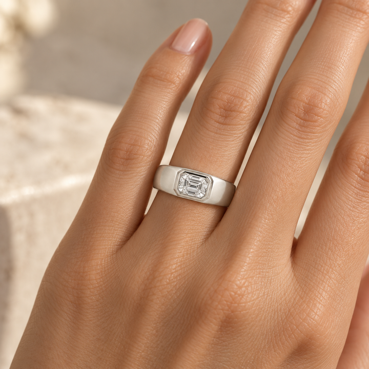 1.05 CT Internally Flawless E Color Emerald-Cut Diamond Ring in Platinum, 7.5mm Band