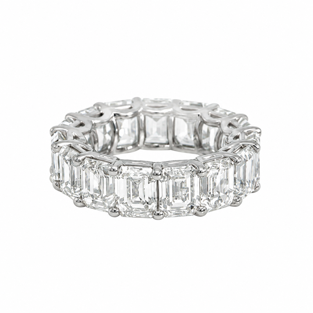 15.01 CTW Diamond Platinum Emerald Cut Eternity Band