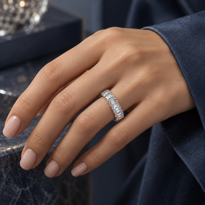 15.01 CTW Diamond Platinum Emerald Cut Eternity Band