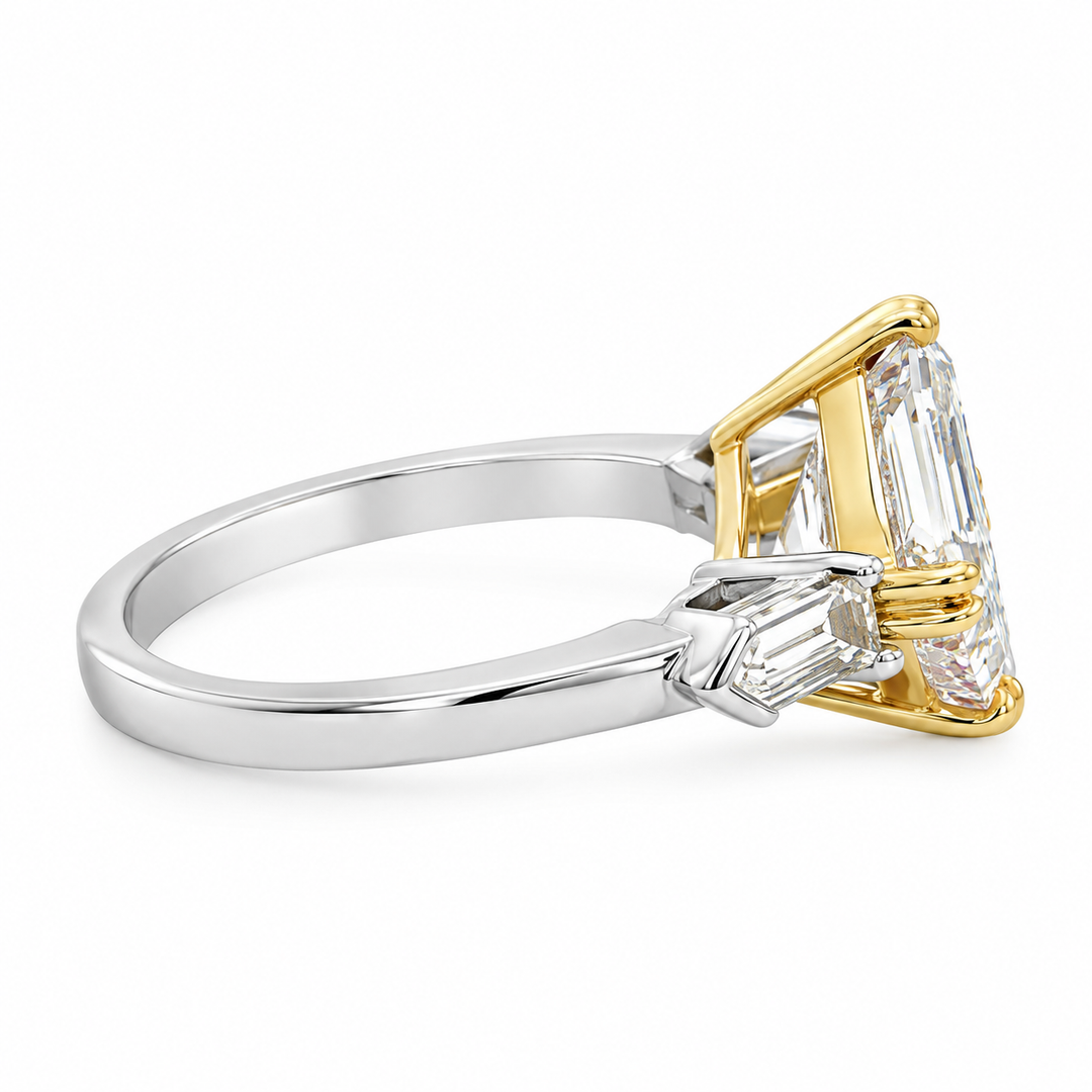 4.02 CT VS1 I-Color Diamond Platinum &amp; Yellow Gold Sideways-Set Engagement Ring