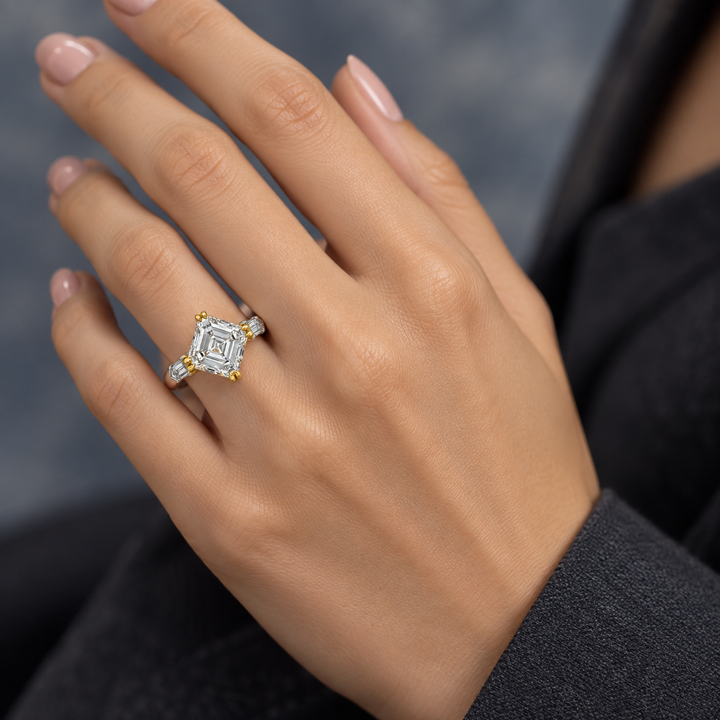 4.02 CT VS1 I-Color Diamond Platinum &amp; Yellow Gold Sideways-Set Engagement Ring