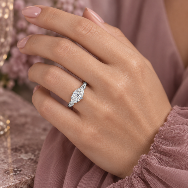 2.40 CT Marquise Diamond East-West Engagement Ring, GIA F SI2