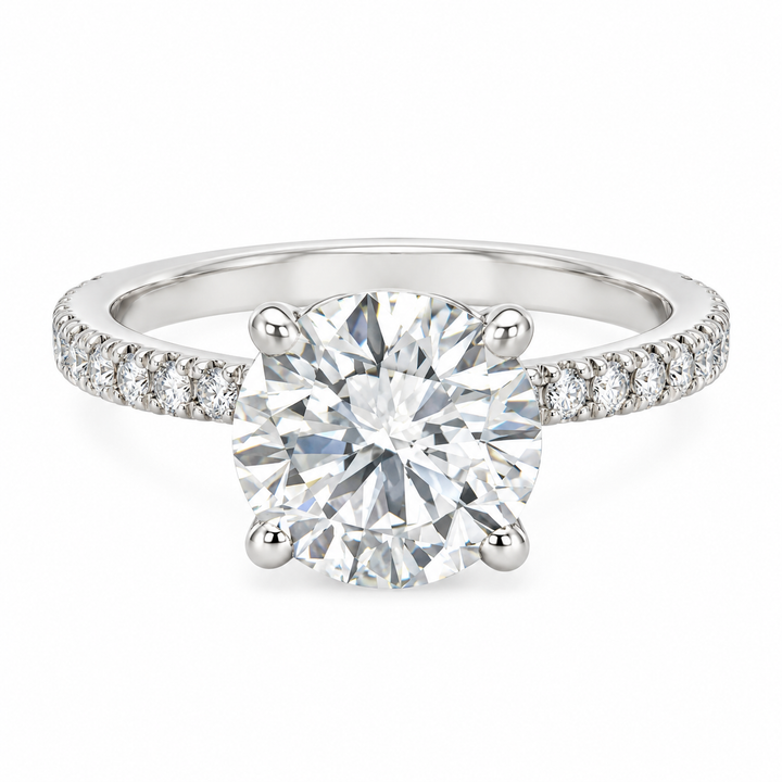 3.01 CT Round Lab Grown Diamond 14K White Gold Hidden Halo Engagement Ring