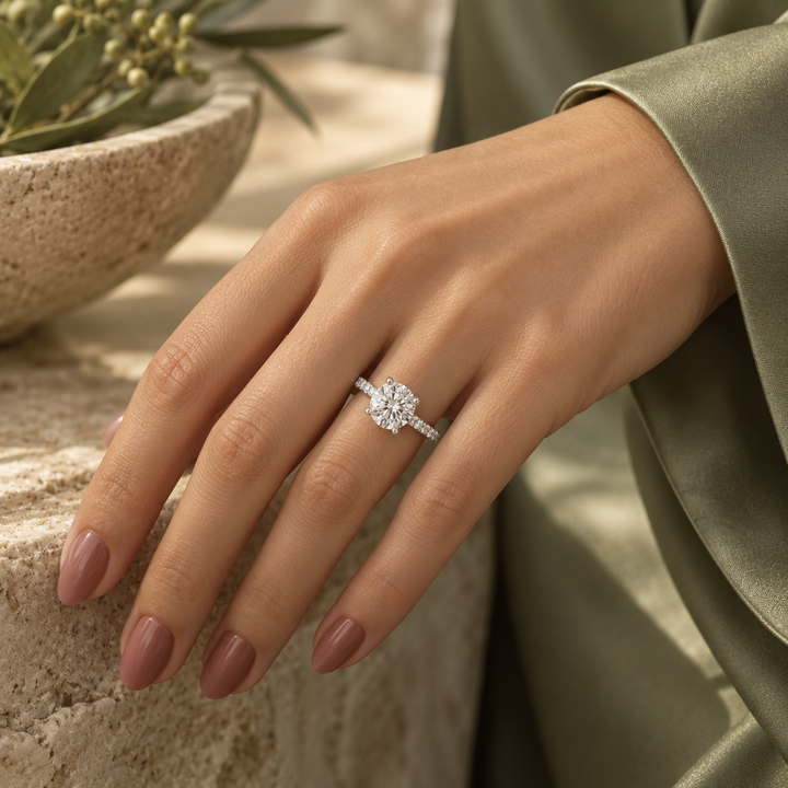 3.01 CT Round Lab Grown Diamond 14K White Gold Hidden Halo Engagement Ring