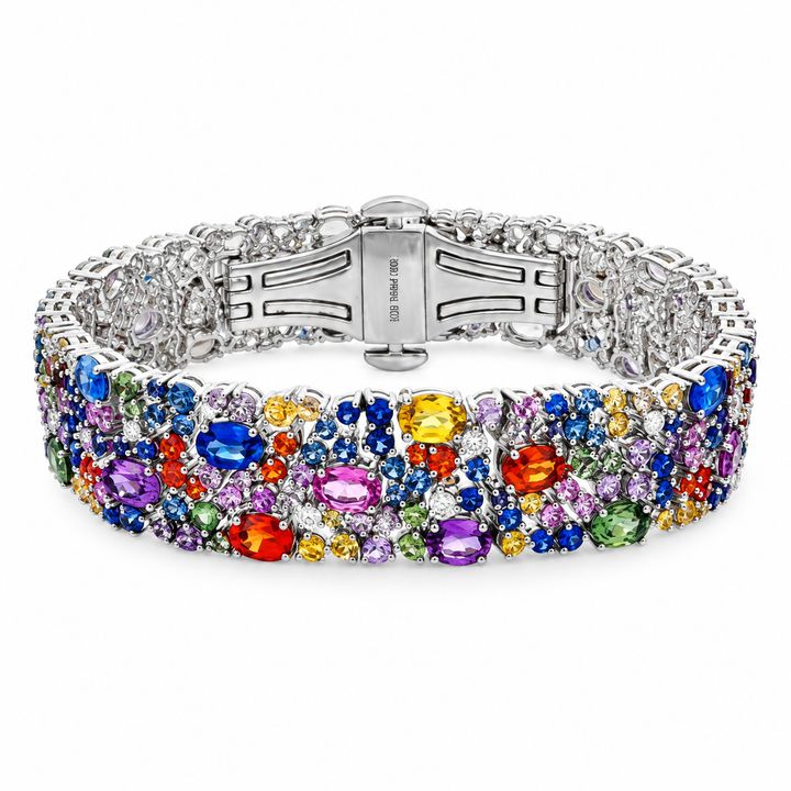 Robert Procop American Glamour 29.06 CTW Multi-Color Sapphire &amp; Diamond 18K White Gold Bracelet