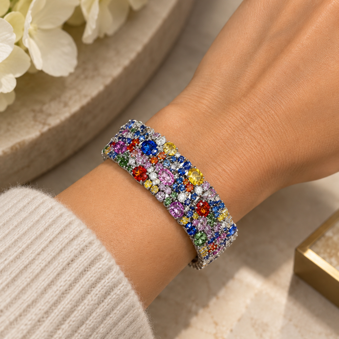Robert Procop American Glamour 29.06 CTW Multi-Color Sapphire &amp; Diamond 18K White Gold Bracelet