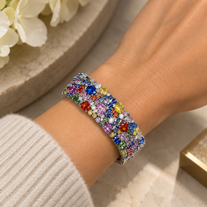 Robert Procop American Glamour 29.06 CTW Multi-Color Sapphire &amp; Diamond 18K White Gold Bracelet