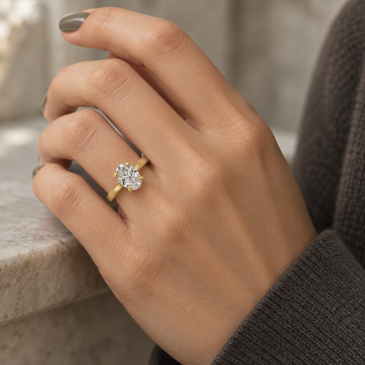 3.04 CT Oval Lab Grown Diamond 14K Yellow Gold Engagement Ring