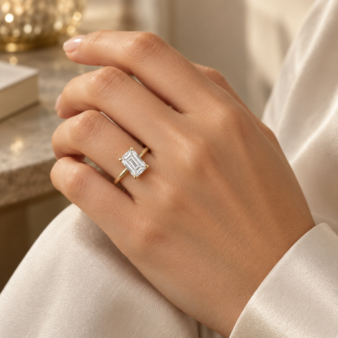 2.92 CT Lab-Grown Emerald-Cut Diamond 14K Yellow Gold Engagement Ring