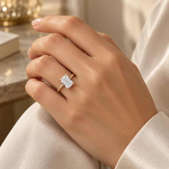 2.92 CT Lab-Grown Emerald-Cut Diamond 14K Yellow Gold Engagement Ring
