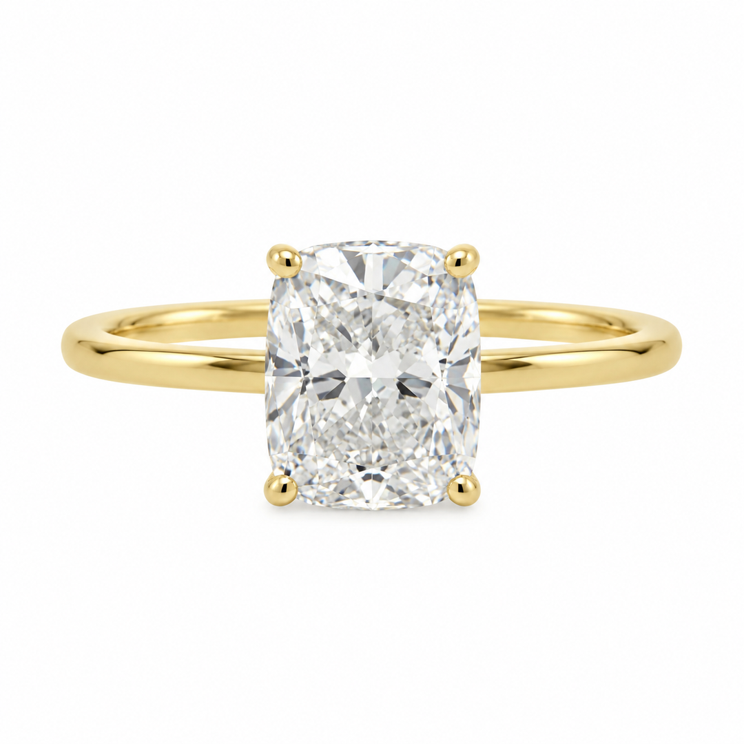 3.03 CT Lab Grown Cushion Diamond 14K Yellow Gold Engagement Ring