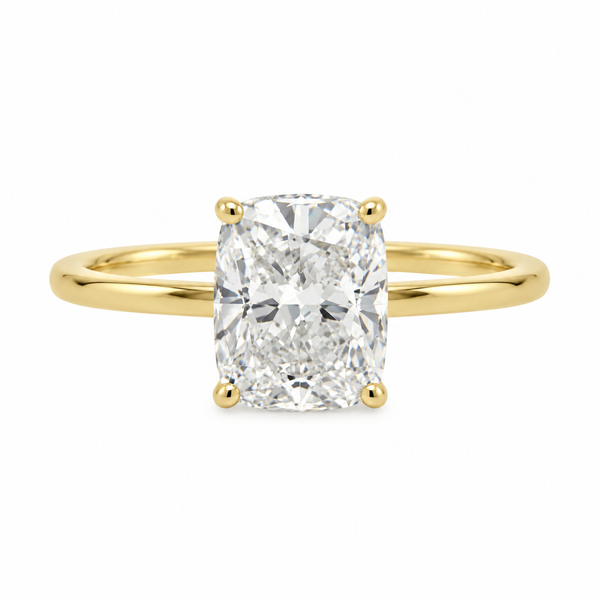 3.03 CT Lab Grown Cushion Diamond 14K Yellow Gold Engagement Ring
