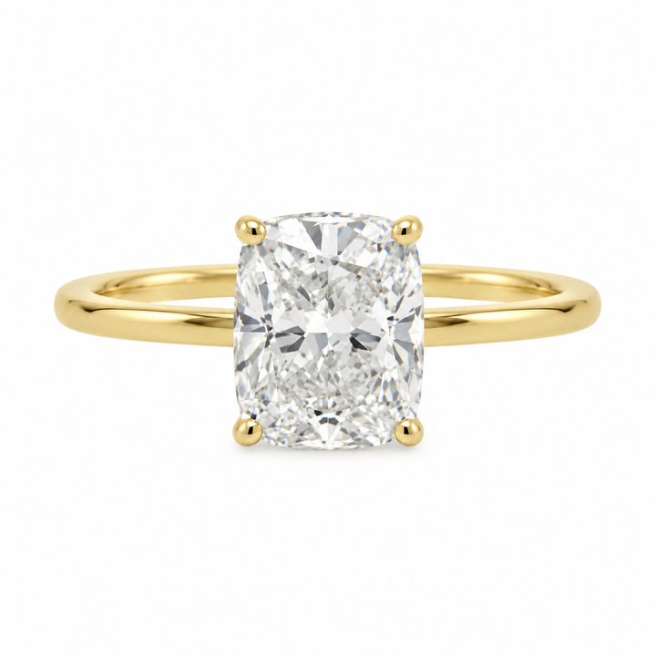3.03 CT Lab Grown Cushion Diamond 14K Yellow Gold Engagement Ring