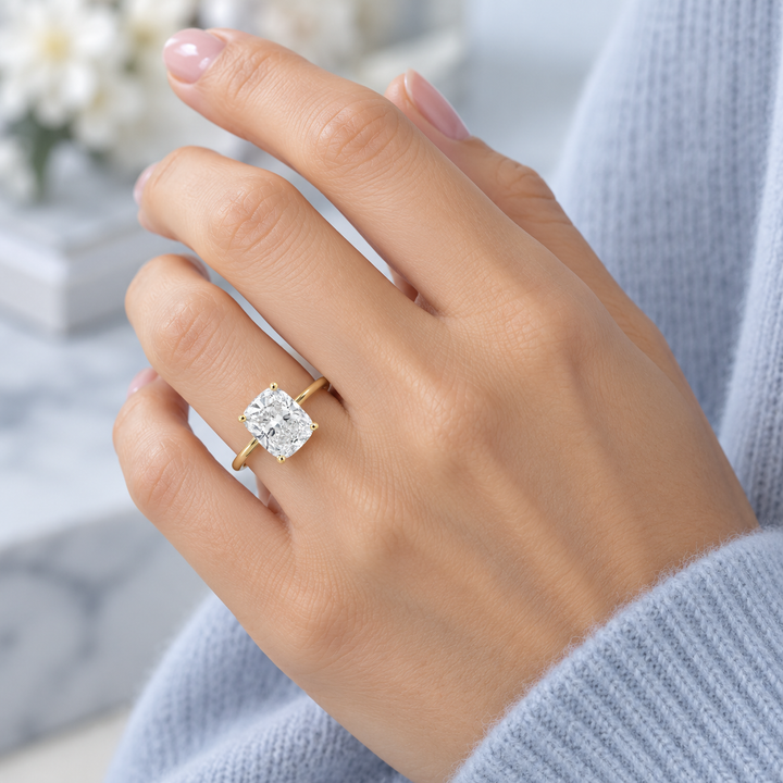 3.03 CT Lab Grown Cushion Diamond 14K Yellow Gold Engagement Ring