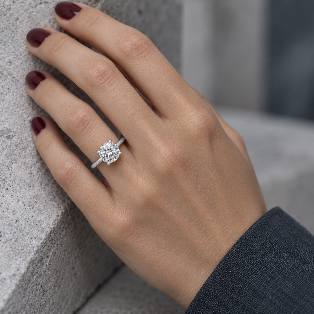 2.02 CT Round Lab Grown Diamond Platinum Hidden Halo Engagement Ring