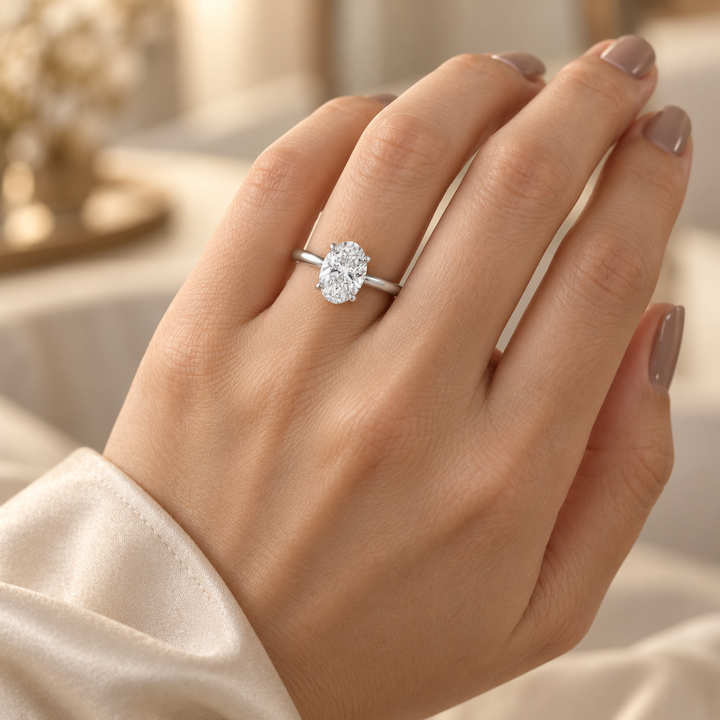 3.04 CT Oval Lab Grown Diamond 14K White Gold Engagement Ring