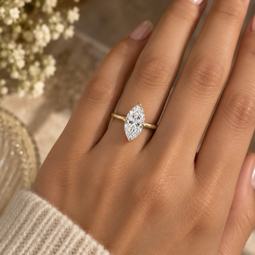 Lab Grown 3.03 CT Marquise Diamond 14K Yellow Gold Engagement Ring