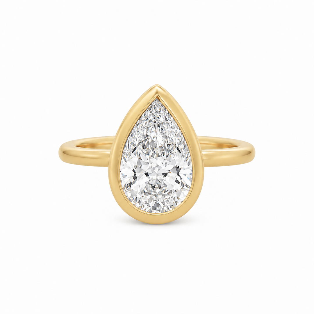 3.00 CT Pear-Shaped Lab Grown Diamond 14K Yellow Gold Bezel Engagement Ring