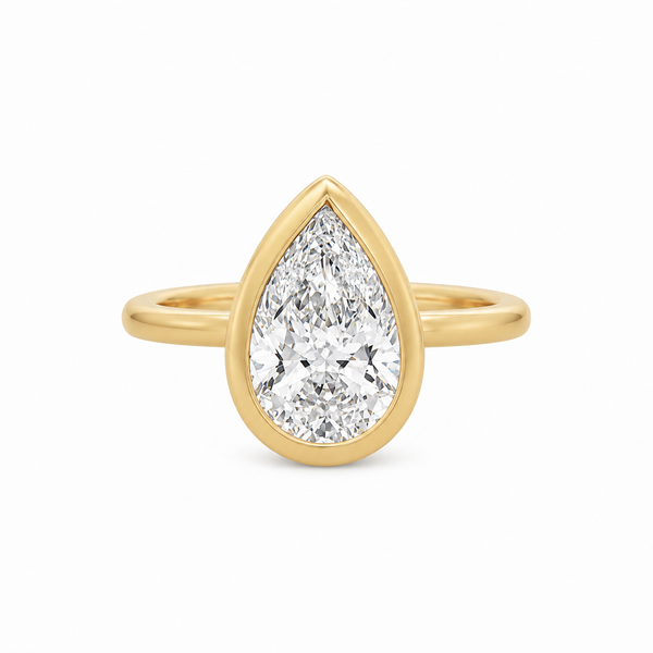 3.00 CT Pear-Shaped Lab Grown Diamond 14K Yellow Gold Bezel Engagement Ring