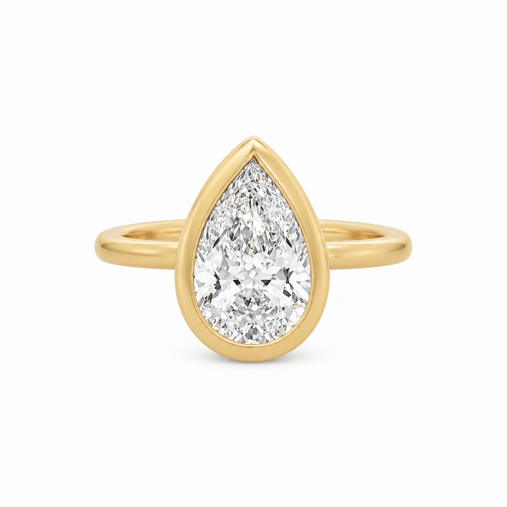 3.00 CT Pear-Shaped Lab Grown Diamond 14K Yellow Gold Bezel Engagement Ring