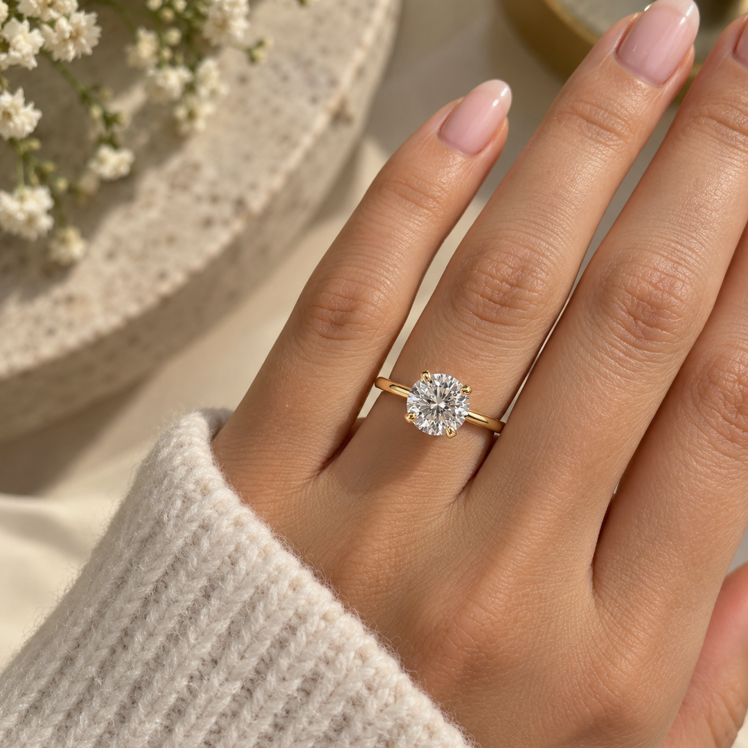 3.01 CT Round Lab Grown Diamond 14K Yellow Gold Engagement Ring