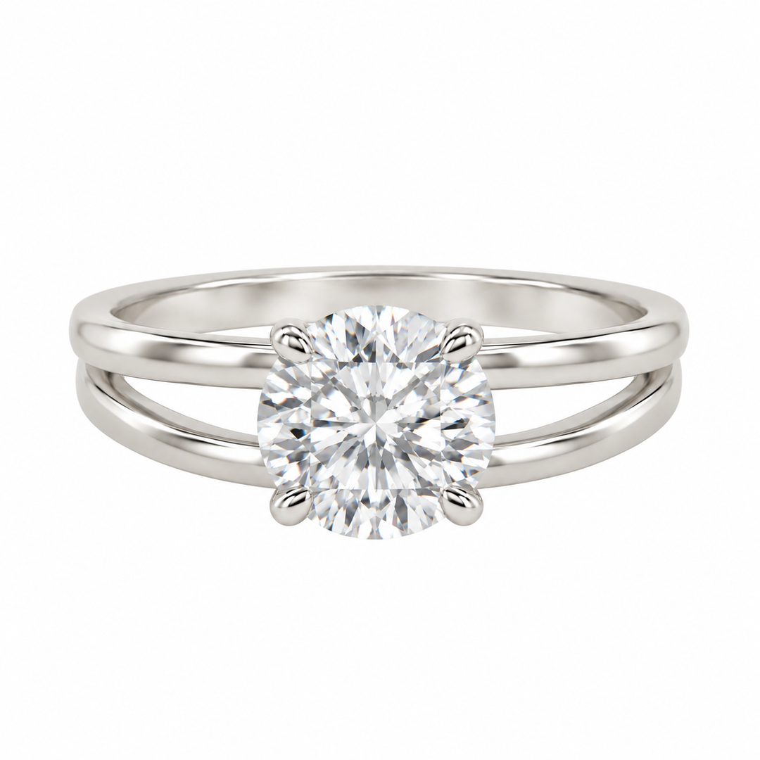 2.02 CT Round Lab Grown Diamond 18K White Gold Split Shank Engagement Ring
