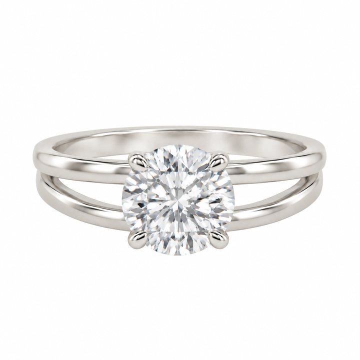 2.02 CT Round Lab Grown Diamond 18K White Gold Split Shank Engagement Ring