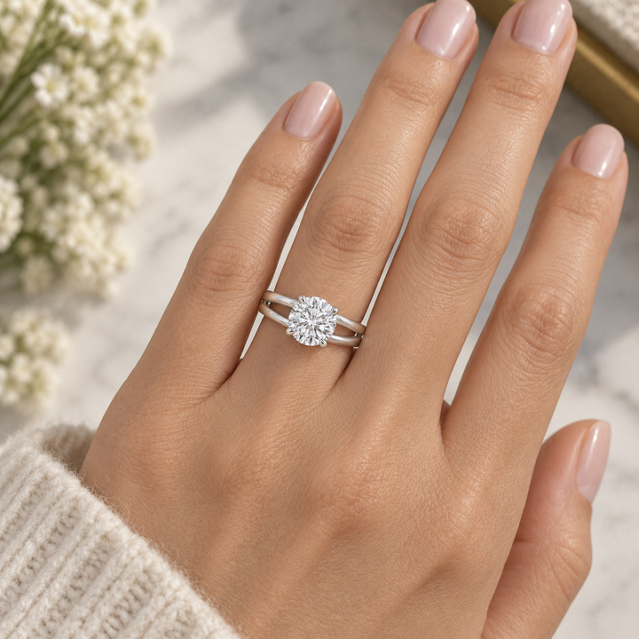 2.02 CT Round Lab Grown Diamond 18K White Gold Split Shank Engagement Ring