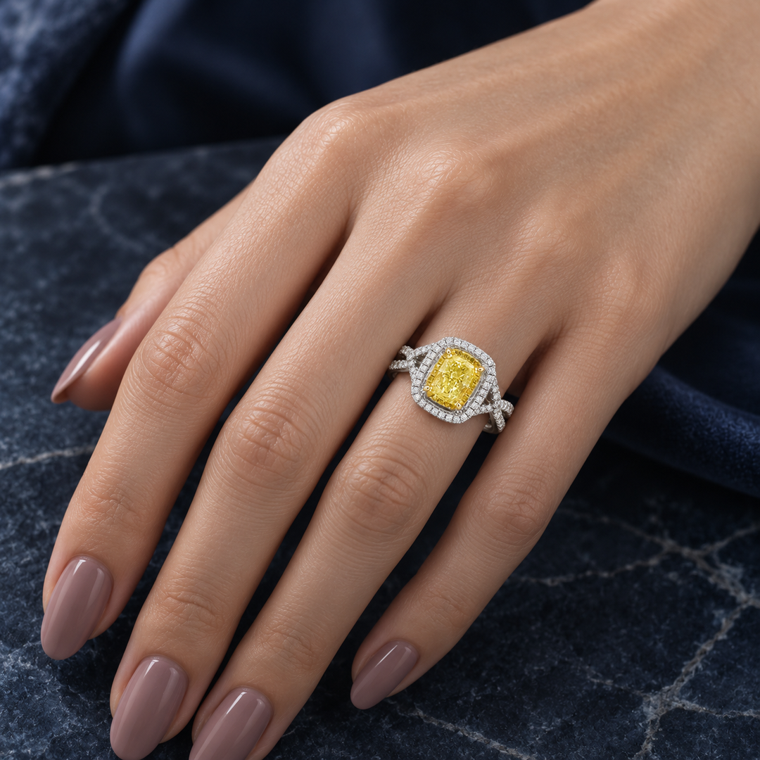 0.90 CT Yellow Diamond &amp; 0.33 CTW Diamond Ring