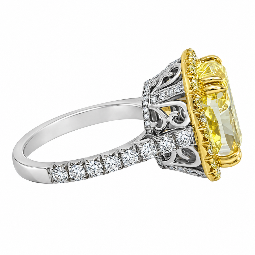 10.09 CT Fancy Yellow Diamond Platinum &amp; 18K Yellow Gold Ring