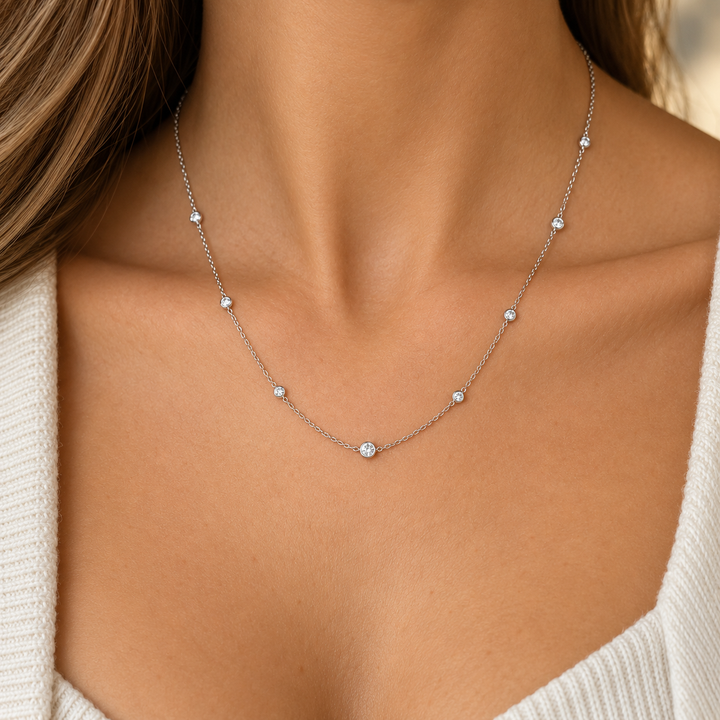 0.75 CTW Diamond by the Inch Chain Necklace in 14K White Gold – 18" Length