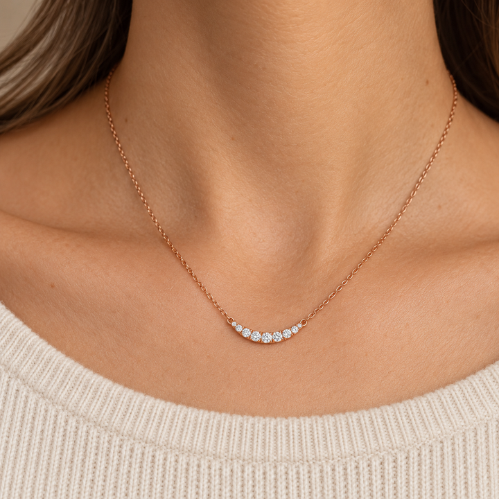 0.15 CTW Diamond 14K Rose Gold Half Moon Station Bar Necklace