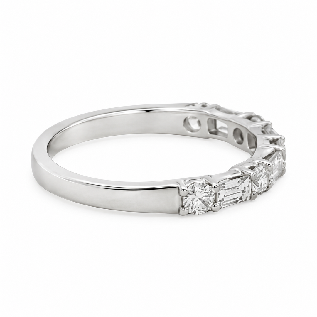 0.80 CTW Diamond Baguette &amp; Round Band – 14K White Gold